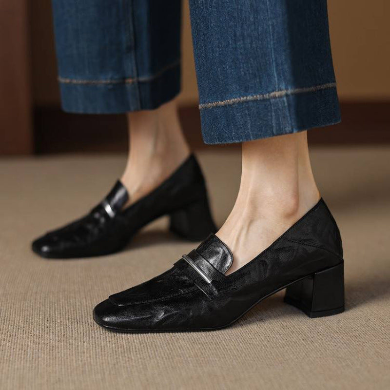 Diana Women’s Leather Heels – Mid Block Loafers