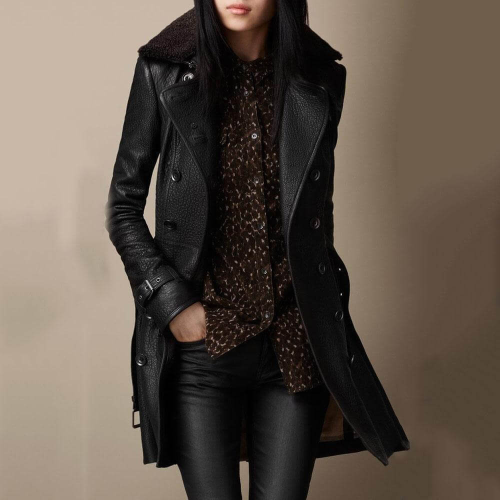 Valencia Women’s Leather Jacket – Tailored Trench Coat with Sleek Fit