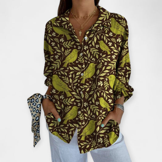 Adelaide Linen Shirt – Artistic Floral Print Women’s Linen Shirt
