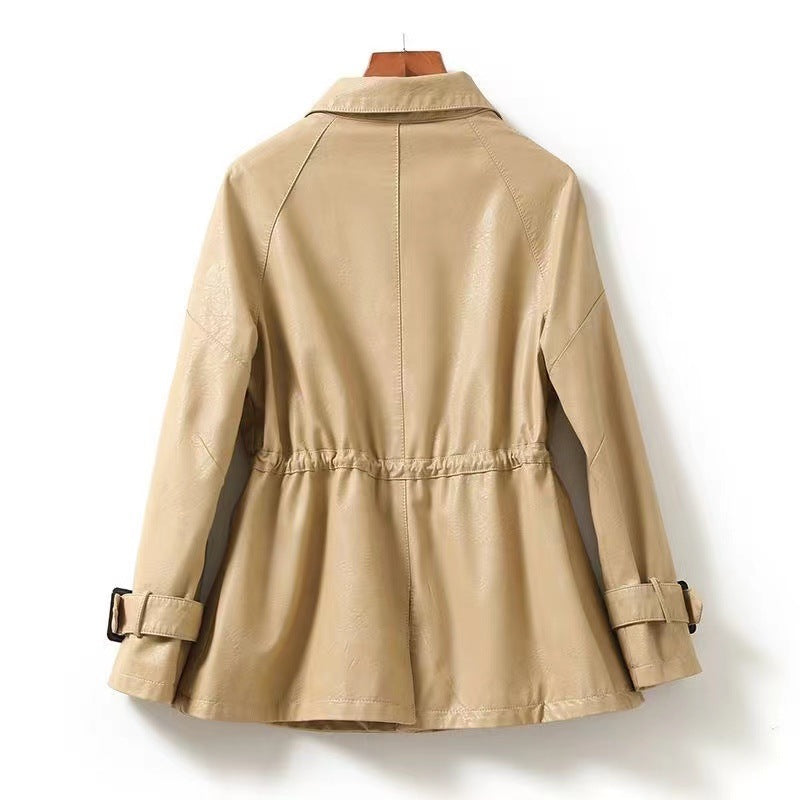 Elara Women’s Leather Jacket – Genuine Leather with Cinched Waist & Belted Cuffs