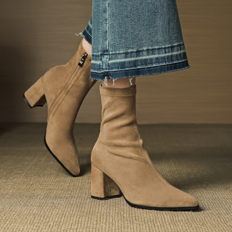 Sheyla Women’s Suede Ankle Boots – Genuine Suede with Block Heel & Side Zip