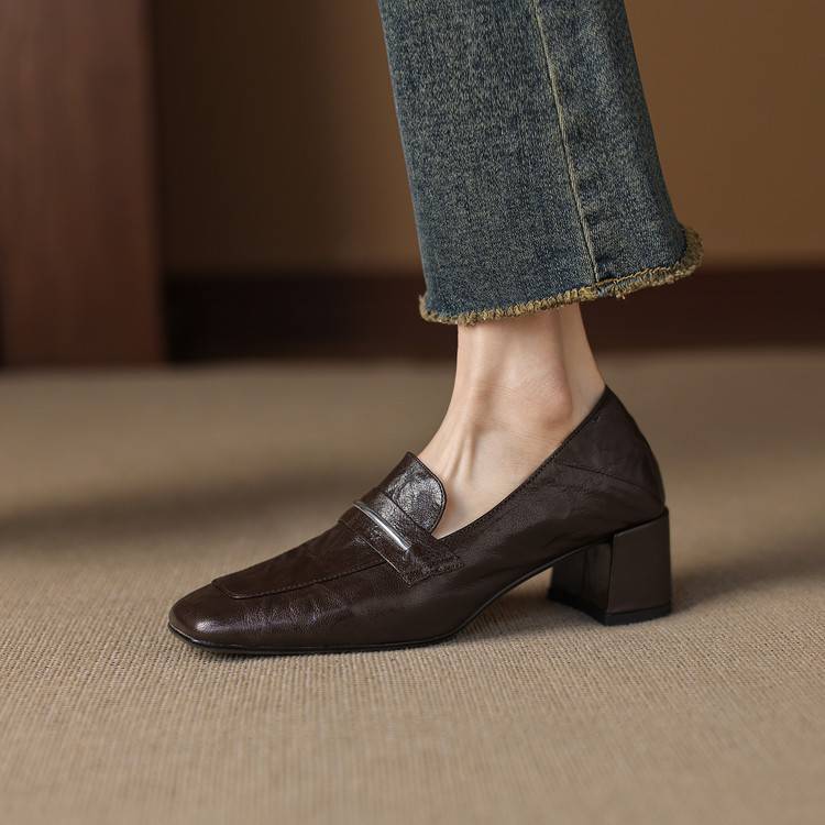 Diana Women’s Leather Heels – Mid Block Loafers