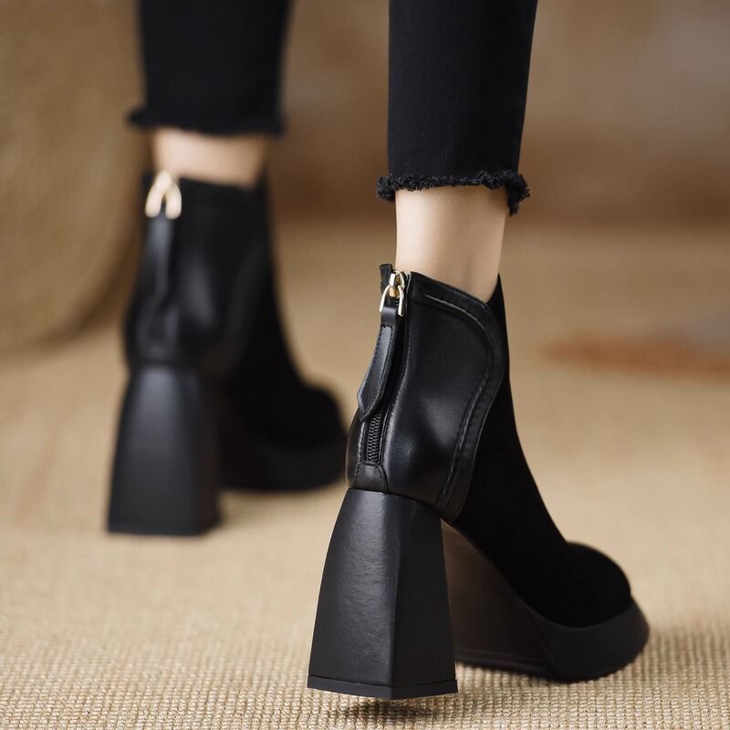 Janelle Women’s Suede Platform Boots – Cushioned Block Heel with Back Zip