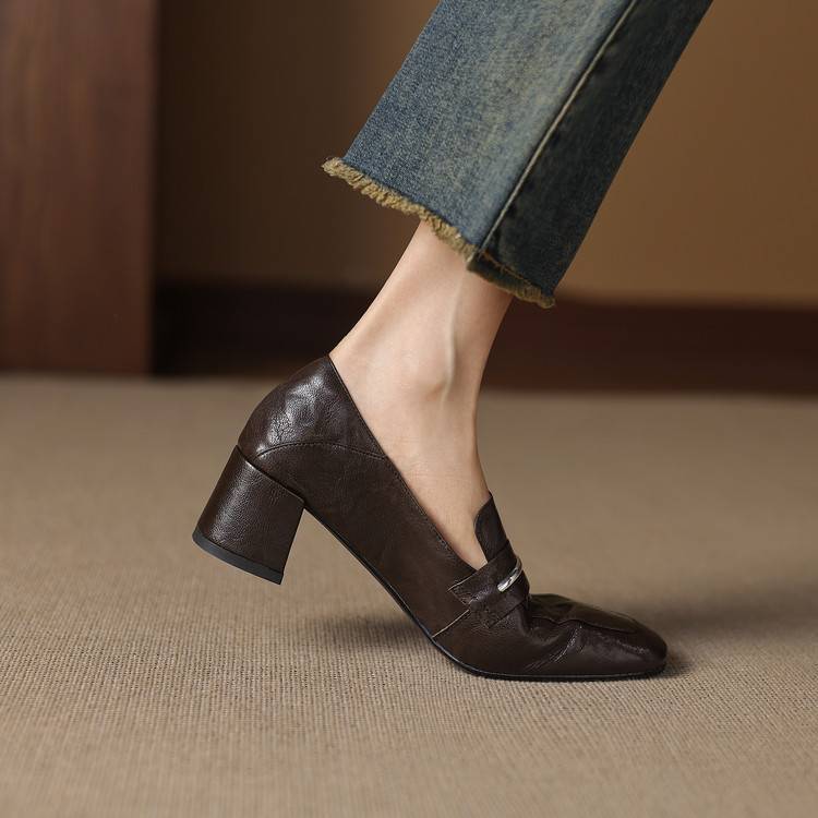 Diana Women’s Leather Heels – Mid Block Loafers