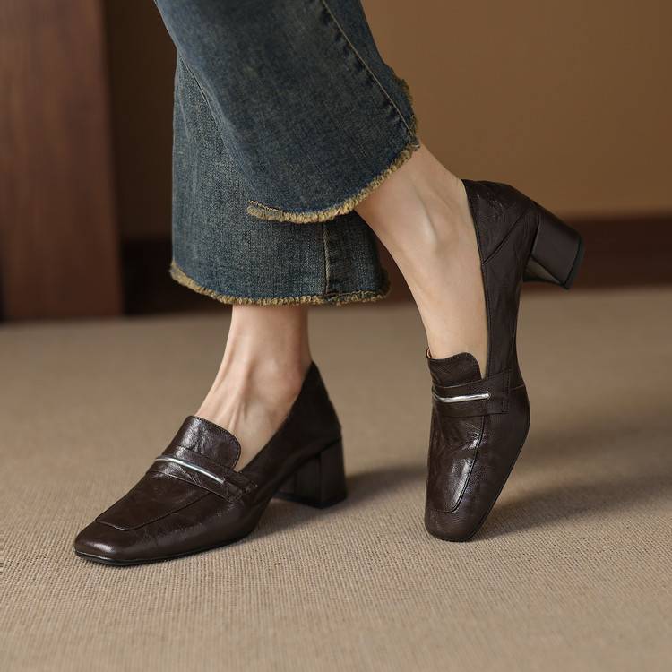 Diana Women’s Leather Heels – Mid Block Loafers