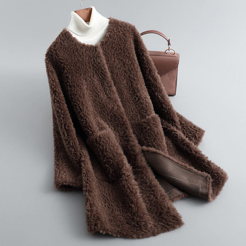 Isabella Women’s Long Shearling Coat – Plush Sherpa Fleece with Relaxed Open Front