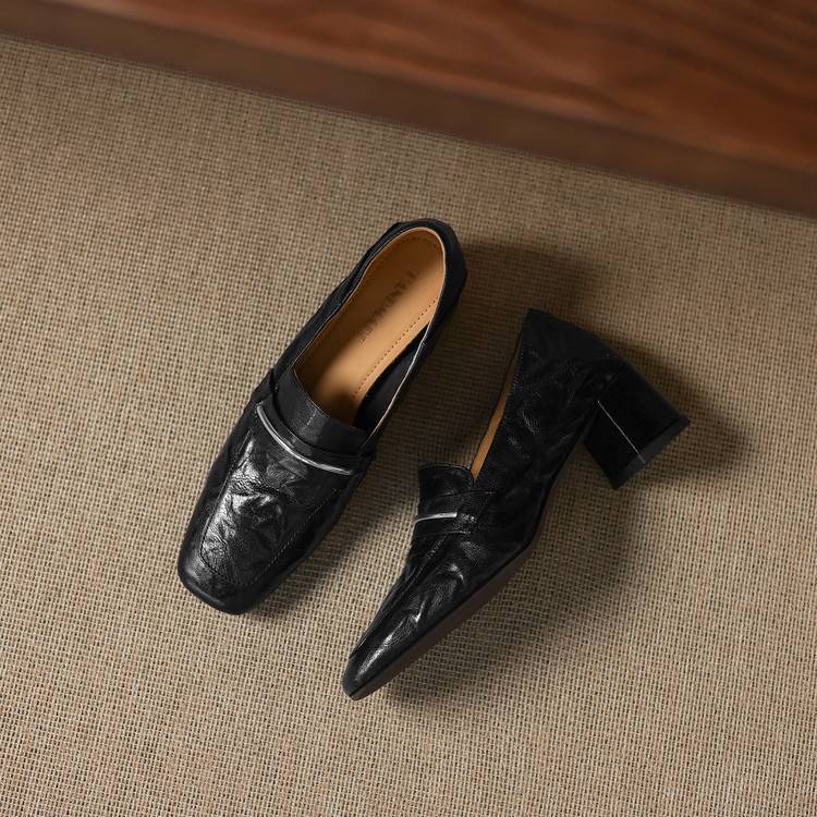 Diana Women’s Leather Heels – Mid Block Loafers