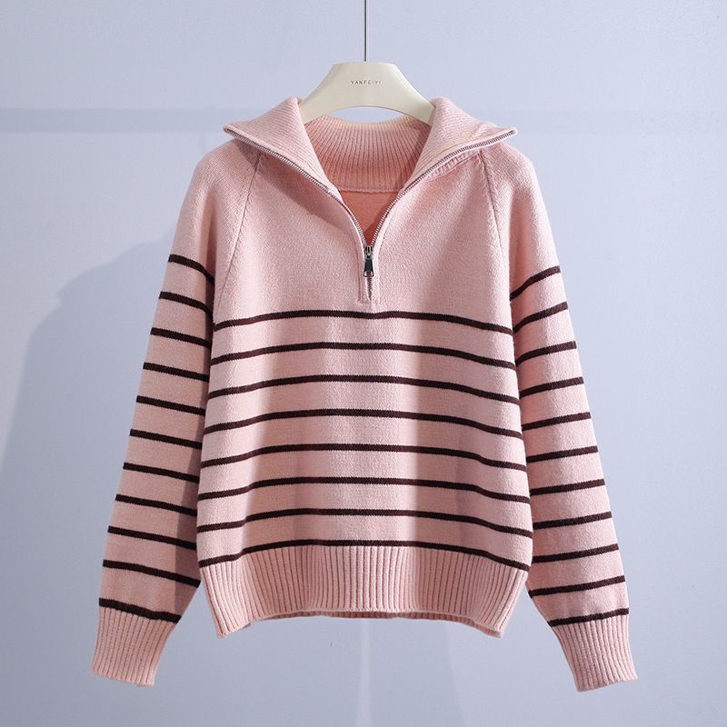 Monira Women’s Quarter-Zip Sweater – Cotton-Blend Striped Knit Pullover