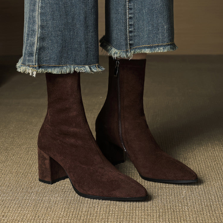 Sheyla Women’s Suede Ankle Boots – Genuine Suede with Block Heel & Side Zip