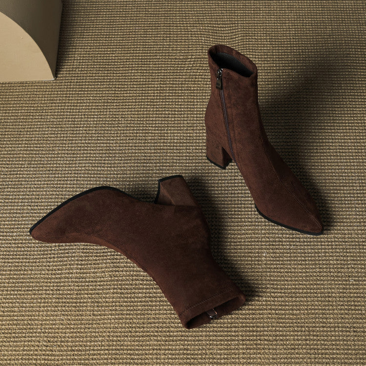 Sheyla Women’s Suede Ankle Boots – Genuine Suede with Block Heel & Side Zip