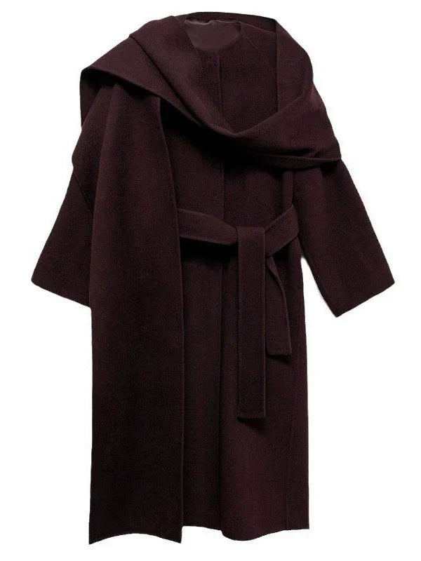 Mirabella Trench Coat Women’s Wool Blend – Relaxed Fit with Belted Waist & Scarf