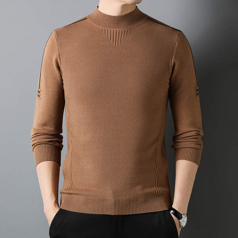 Nevan Men’s Sweater – Soft Textured Jacquard Knit Mock-Neck Jumper