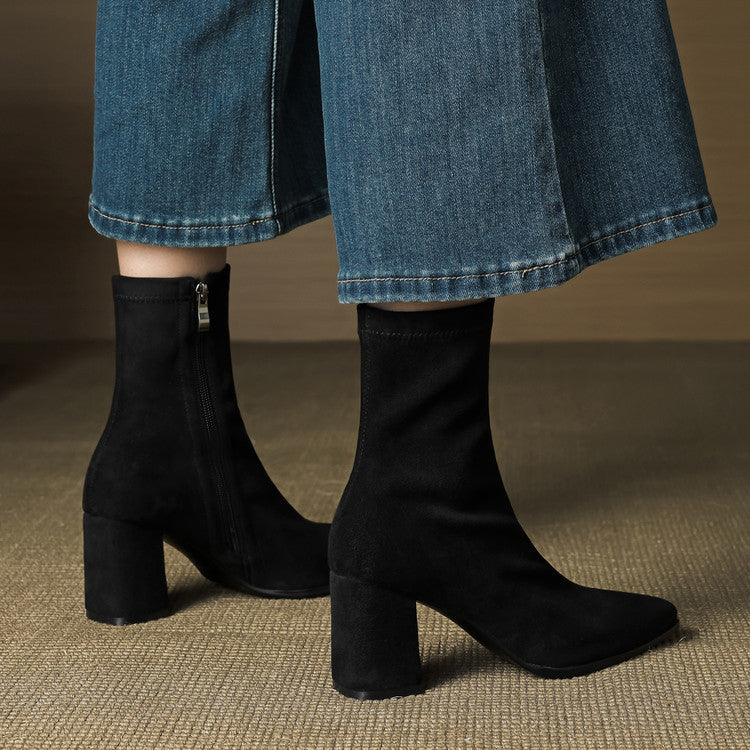Sheyla Women’s Suede Ankle Boots – Genuine Suede with Block Heel & Side Zip