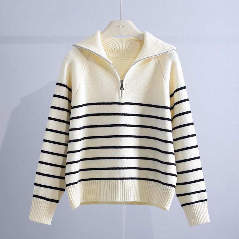 Monira Women’s Quarter-Zip Sweater – Cotton-Blend Striped Knit Pullover