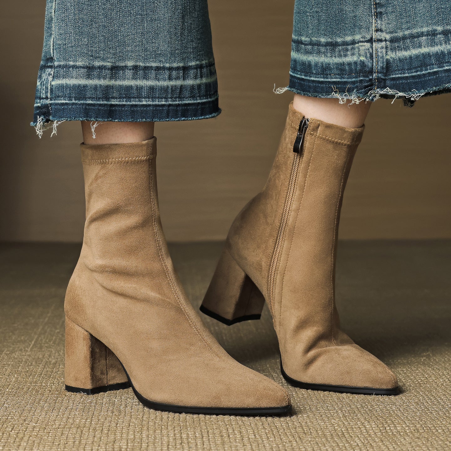 Sheyla Women’s Suede Ankle Boots – Genuine Suede with Block Heel & Side Zip