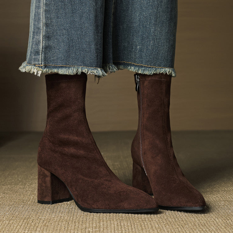 Sheyla Women’s Suede Ankle Boots – Genuine Suede with Block Heel & Side Zip