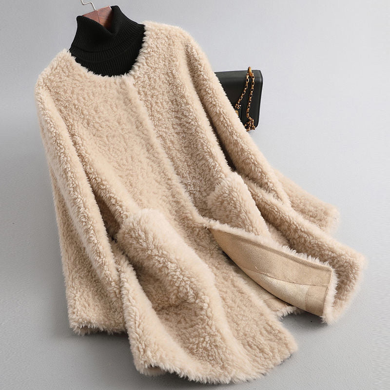 Isabella Women’s Long Shearling Coat – Plush Sherpa Fleece with Relaxed Open Front