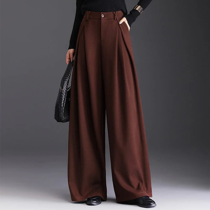 Marseille Women’s Wide-Leg Trousers – Wool-Look Pleated Pants