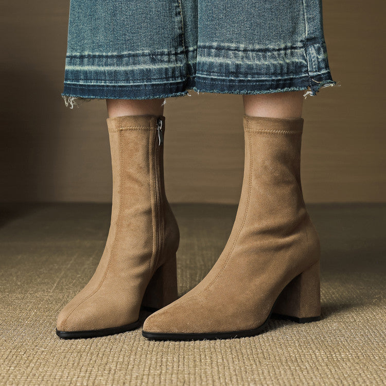 Sheyla Women’s Suede Ankle Boots – Genuine Suede with Block Heel & Side Zip