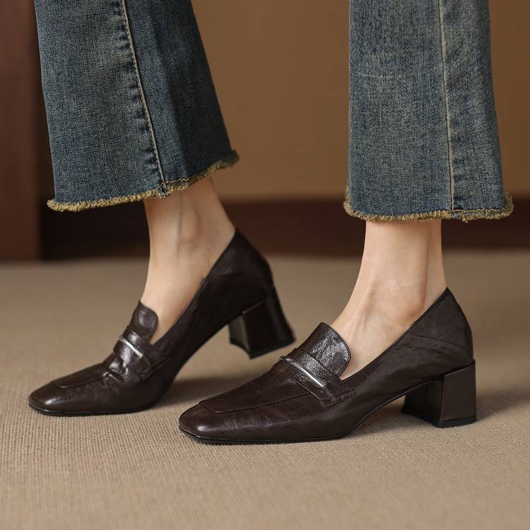 Diana Women’s Leather Heels – Mid Block Loafers