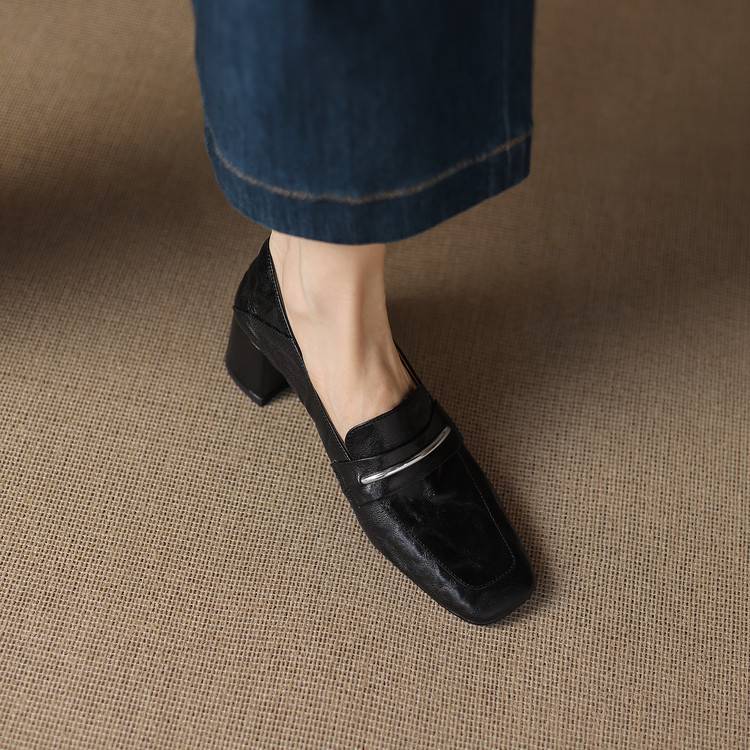 Diana Women’s Leather Heels – Mid Block Loafers