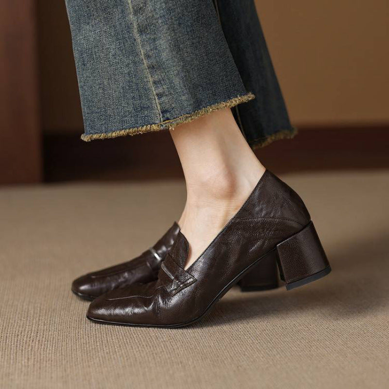 Diana Women’s Leather Heels – Mid Block Loafers