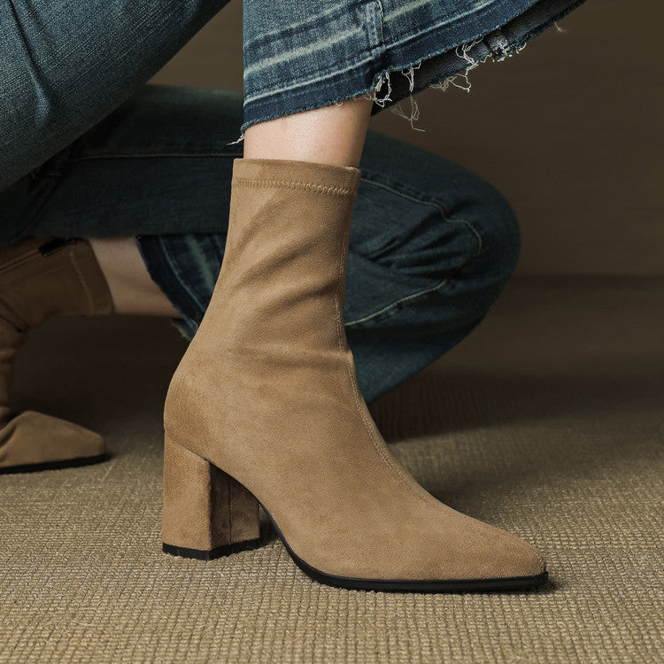 Sheyla Women’s Suede Ankle Boots – Genuine Suede with Block Heel & Side Zip
