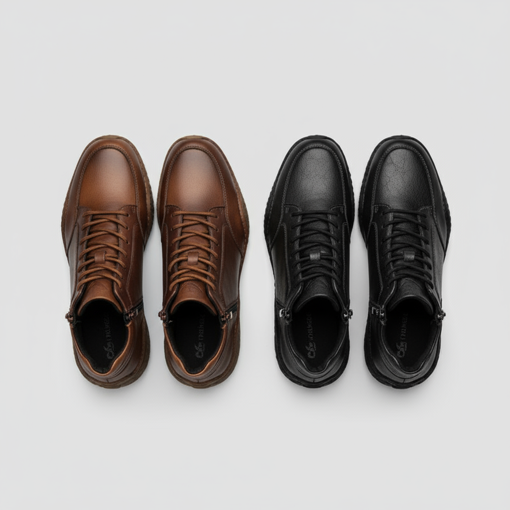 Roldan Men’s Leather Ankle Boots – Full-Grain Mid Boot with Cushioned Insole