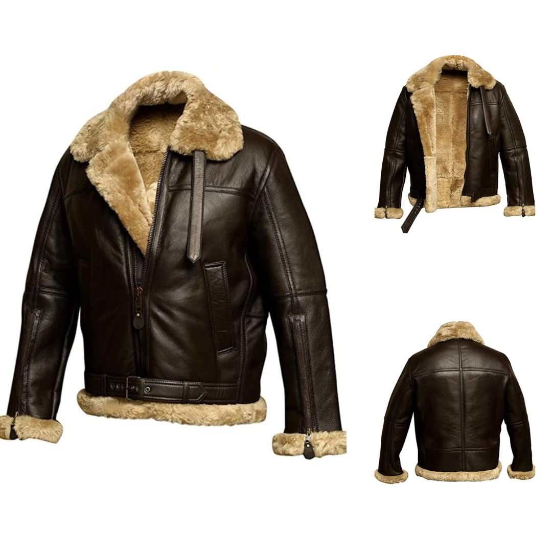 Narvik Men’s Shearling Leather Jacket – Aviator Style with Warm Lining