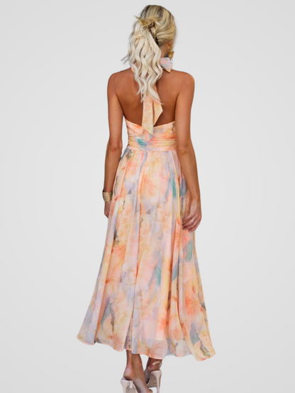 Claudine Women’s Chiffon Maxi Dress – Halter Neck & Flowing Summer Silhouette