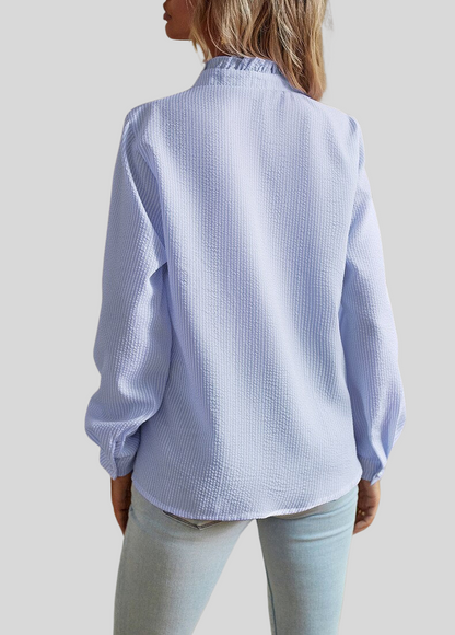 Caira Women’s Blouse – Ruffle Detail with Long Sleeves in Breathable Polyester