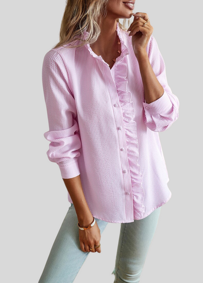 Caira Women’s Blouse – Ruffle Detail with Long Sleeves in Breathable Polyester