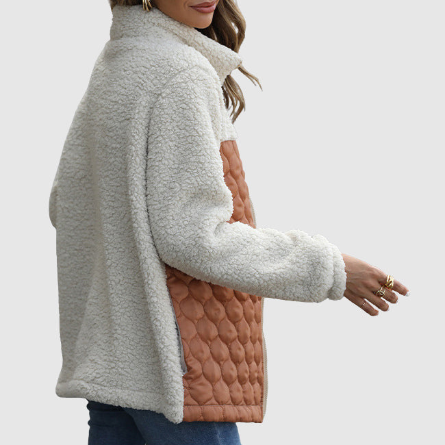 Arsina Women’s Sherpa Jacket – Quilted Patchwork Winter Coat