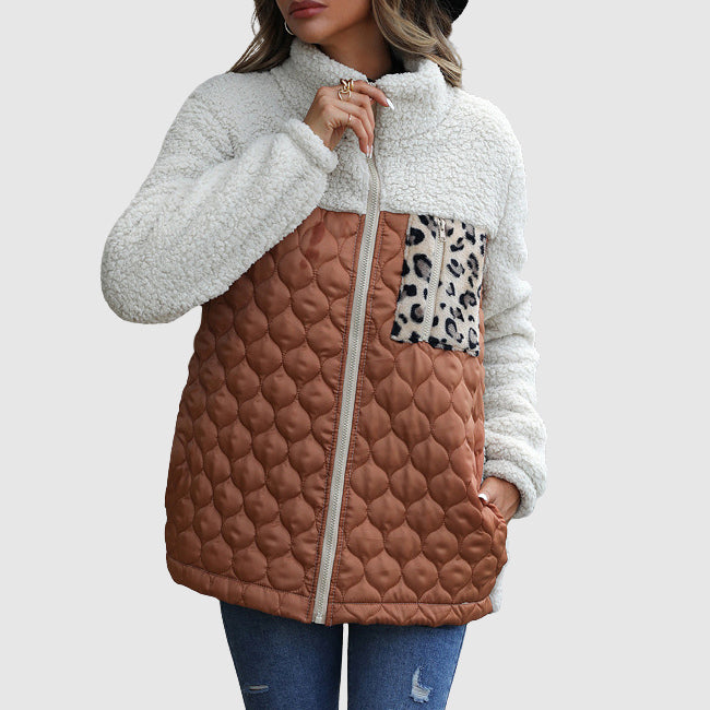 Arsina Women’s Sherpa Jacket – Quilted Patchwork Winter Coat