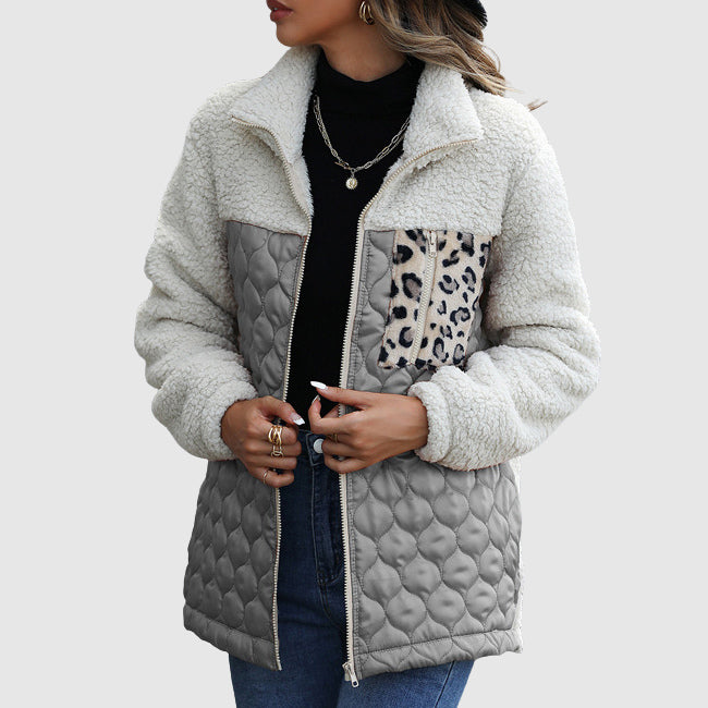 Arsina Women’s Sherpa Jacket – Quilted Patchwork Winter Coat