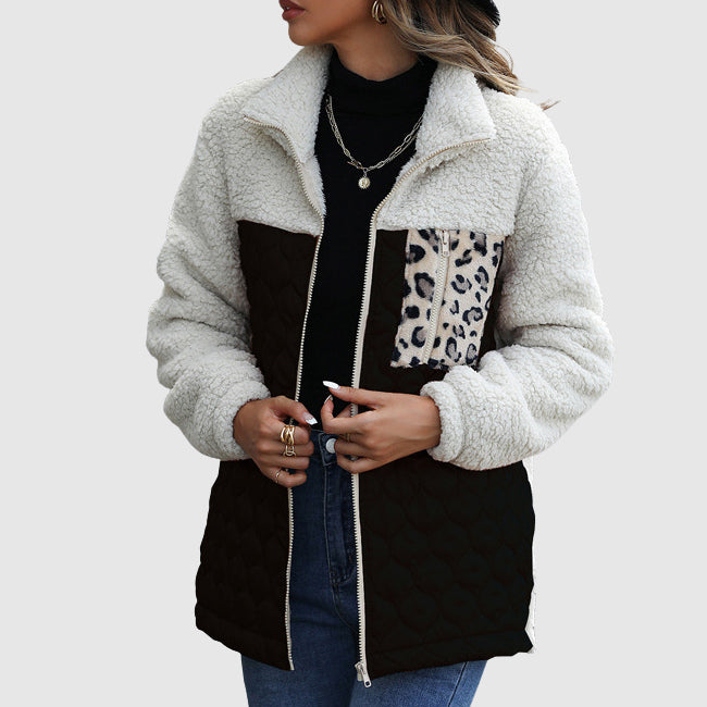 Arsina Women’s Sherpa Jacket – Quilted Patchwork Winter Coat