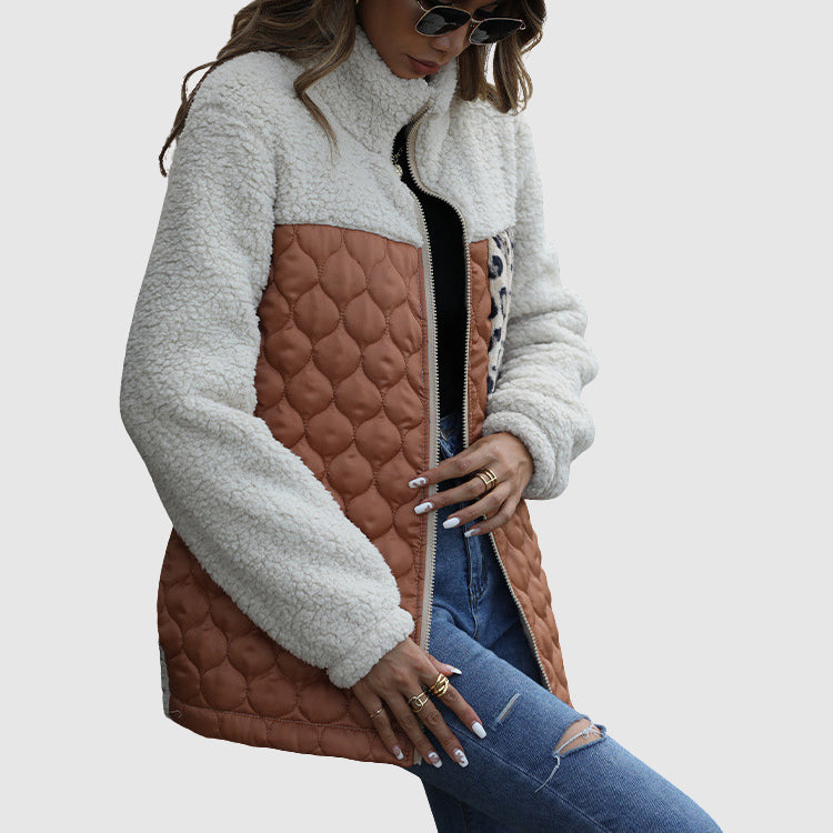 Arsina Women’s Sherpa Jacket – Quilted Patchwork Winter Coat