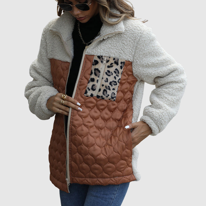 Arsina Women’s Sherpa Jacket – Quilted Patchwork Winter Coat