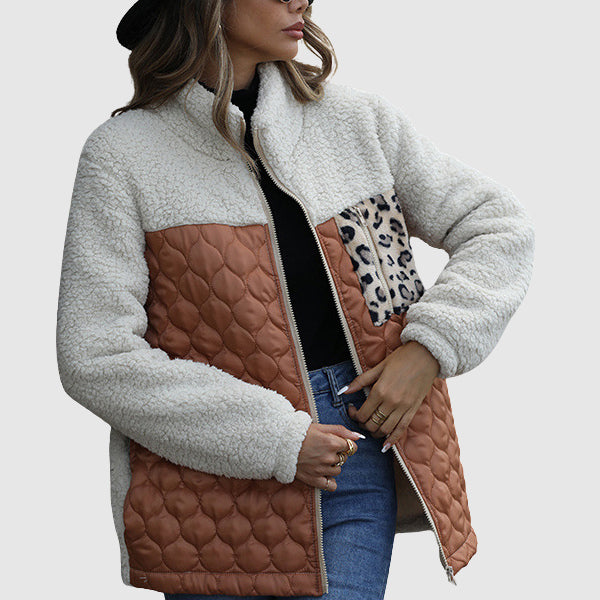 Arsina Women’s Sherpa Jacket – Quilted Patchwork Winter Coat