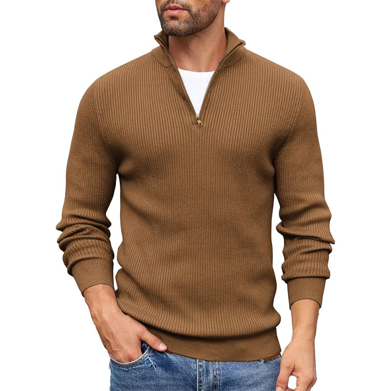 Ezra Men’s Quarter Zip Sweater – Slim Fit Ribbed Knit Mock Neck Pullover