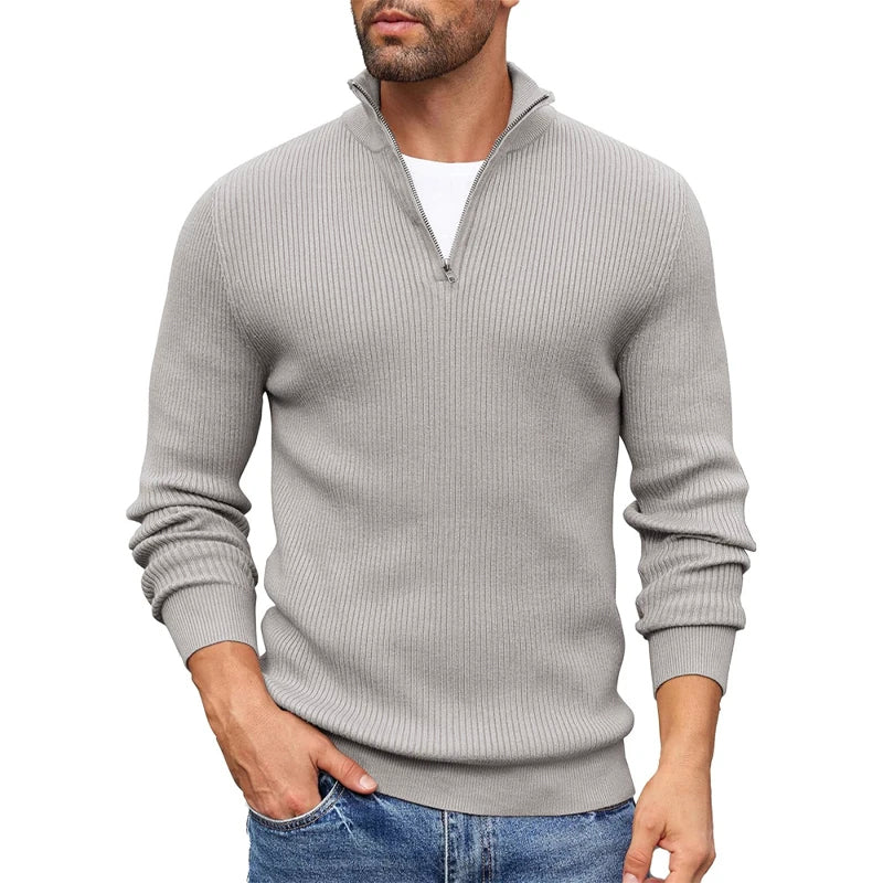 Ezra Men’s Quarter Zip Sweater – Slim Fit Ribbed Knit Mock Neck Pullover