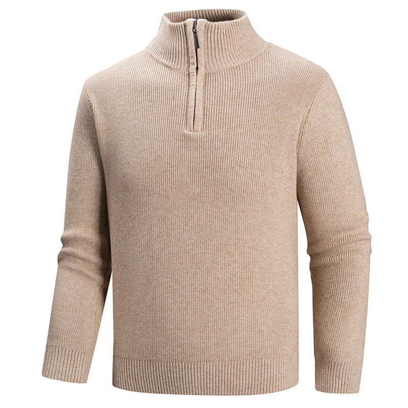 Ezra Men’s Quarter Zip Sweater – Slim Fit Ribbed Knit Mock Neck Pullover