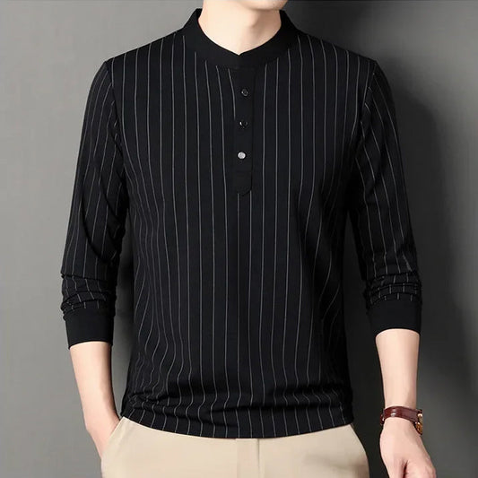 Martin Men’s Striped Shirt – Cotton Blend with Slim Fit & Stand Collar