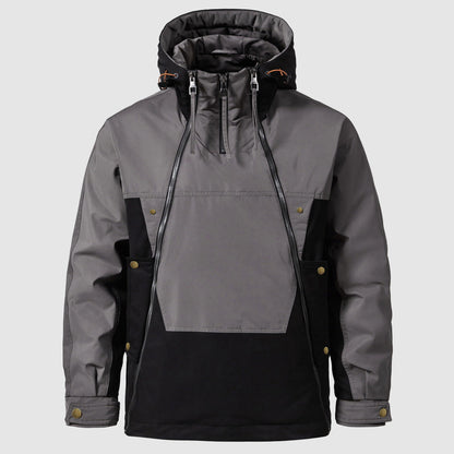 Ethan Men’s Color-Block Down Jacket – Hooded Double Zipper Half-Zip Anorak Winter Coat