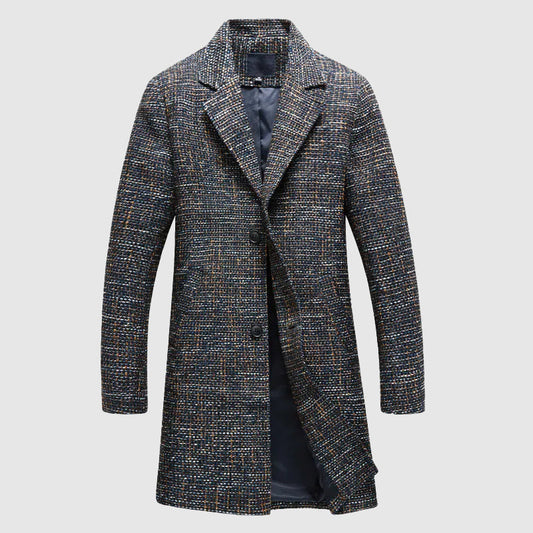 Elias Structured Wool Coat – Mid-Thigh Length & Textured Weave for Winter