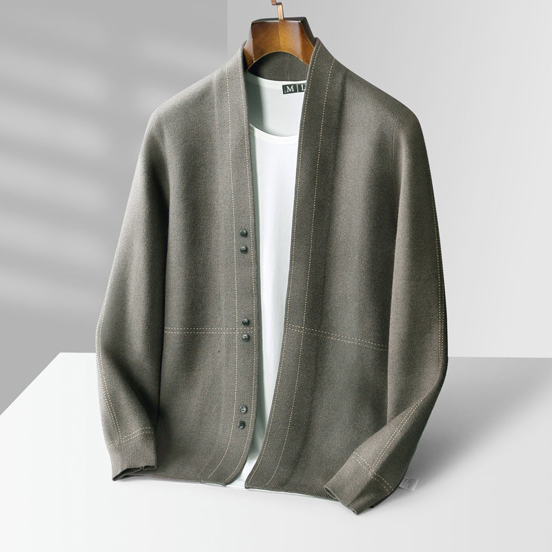 Callum Men’s Wool Cardigan – Business Jacquard Knit for Autumn & Winter Layering
