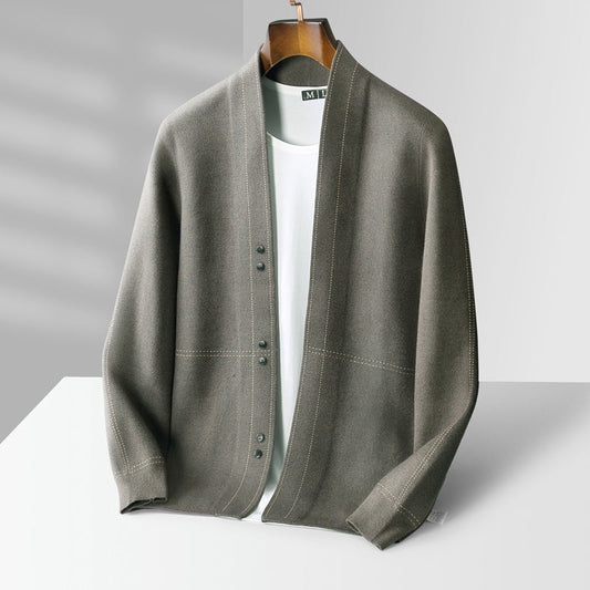 Callum Men’s Wool Cardigan – Business Jacquard Knit for Autumn & Winter Layering
