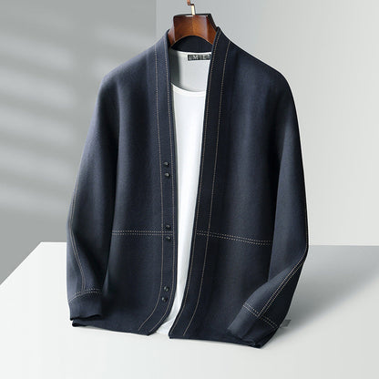 Callum Men’s Wool Cardigan – Business Jacquard Knit for Autumn & Winter Layering