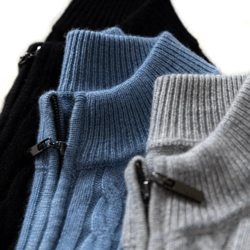 Freddy Men’s Knit Sweater - Soft Premium Wool Quarter Zip Pullover