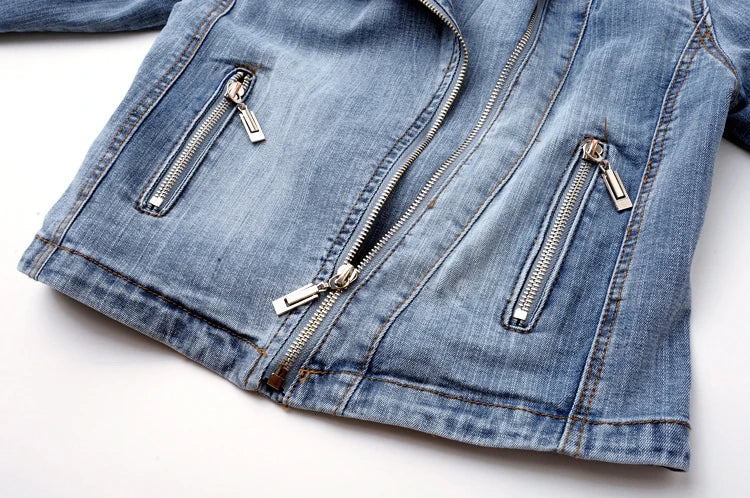 Luna Women's Denim Jacket – Organic Cotton Slim Moto Jacket